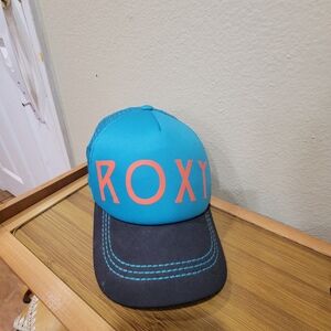 Roxy Bright Blue Trucker Hat with Coral Logo